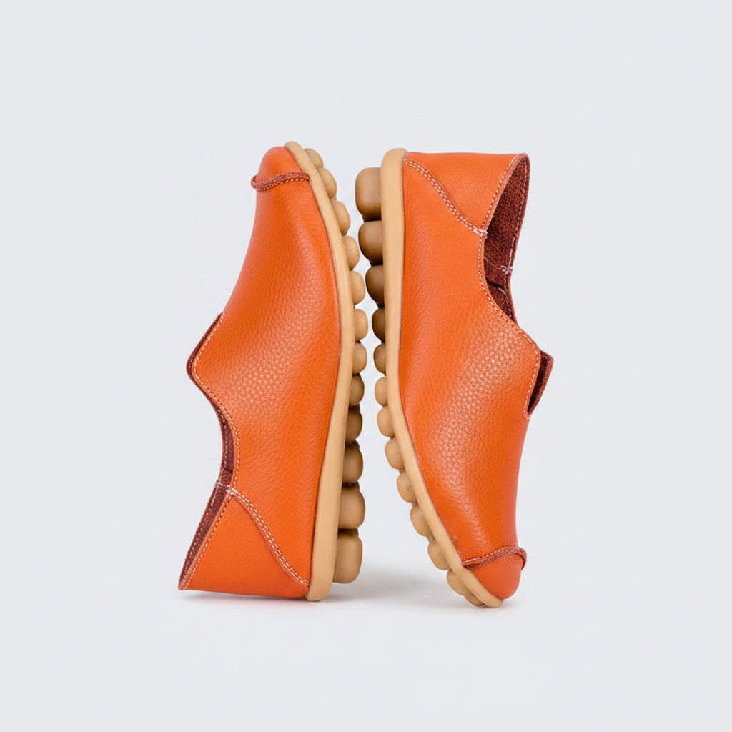 🍒Genuine leather light weight summer slip on shoes for holiday breathable footwear for women real leather rubber sole cowhide casual walkers Bright Breathy Bobbles