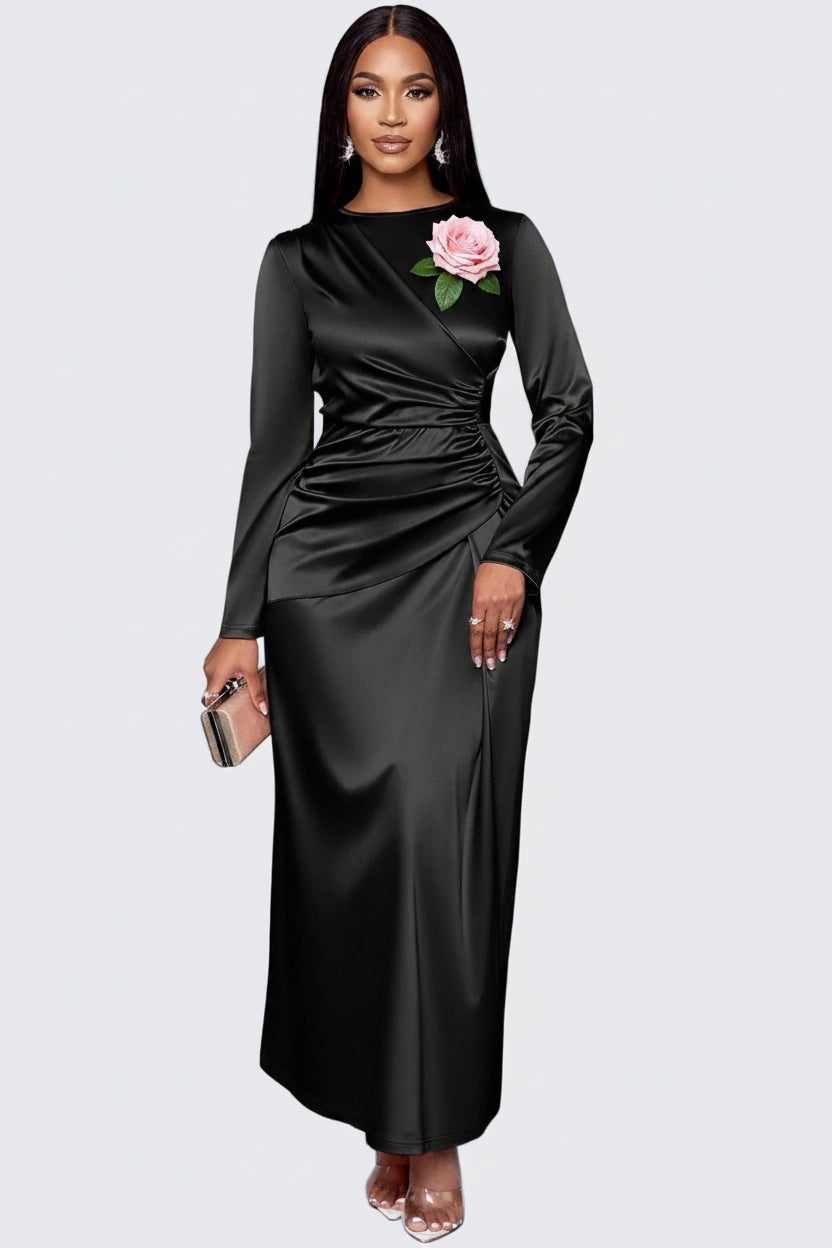 🍒Premium satin dress for occasion women wear fashion fitted evening wear a-symmetric outfit long sleeve Slide Into Silky