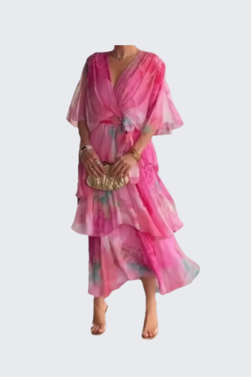 🍒Gradient print layered dress flutter sleeve outfit occasion wear for women wedding guest dresses holiday wear party fashion  Don’t flutter By This Butterfly