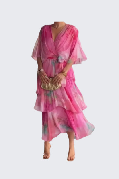 🍒Gradient print layered dress flutter sleeve outfit occasion wear for women wedding guest dresses holiday wear party fashion  Don’t flutter By This Butterfly