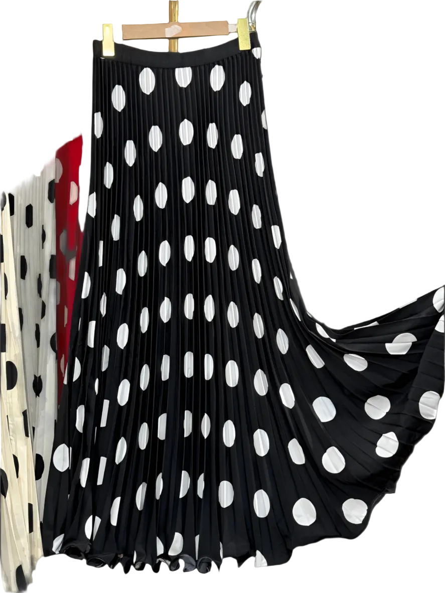 🍒Chiffon skirts maxi elasticated polka dot clothes a-line fashion wear all season clothing high waisted smart casual women occasion wear Delightfully Dress Dotty