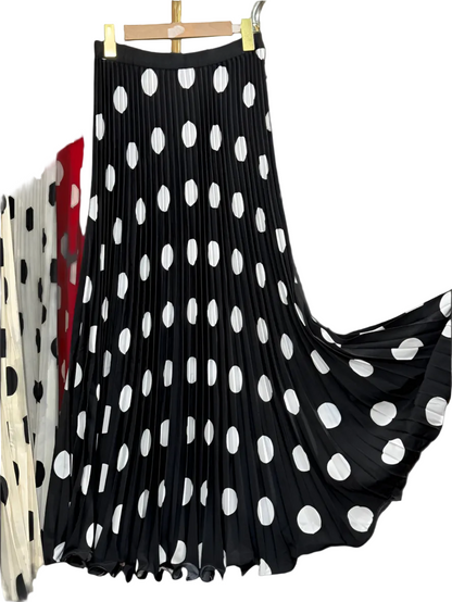 🍒Chiffon skirts maxi elasticated polka dot clothes a-line fashion wear all season clothing high waisted smart casual women occasion wear Delightfully Dress Dotty