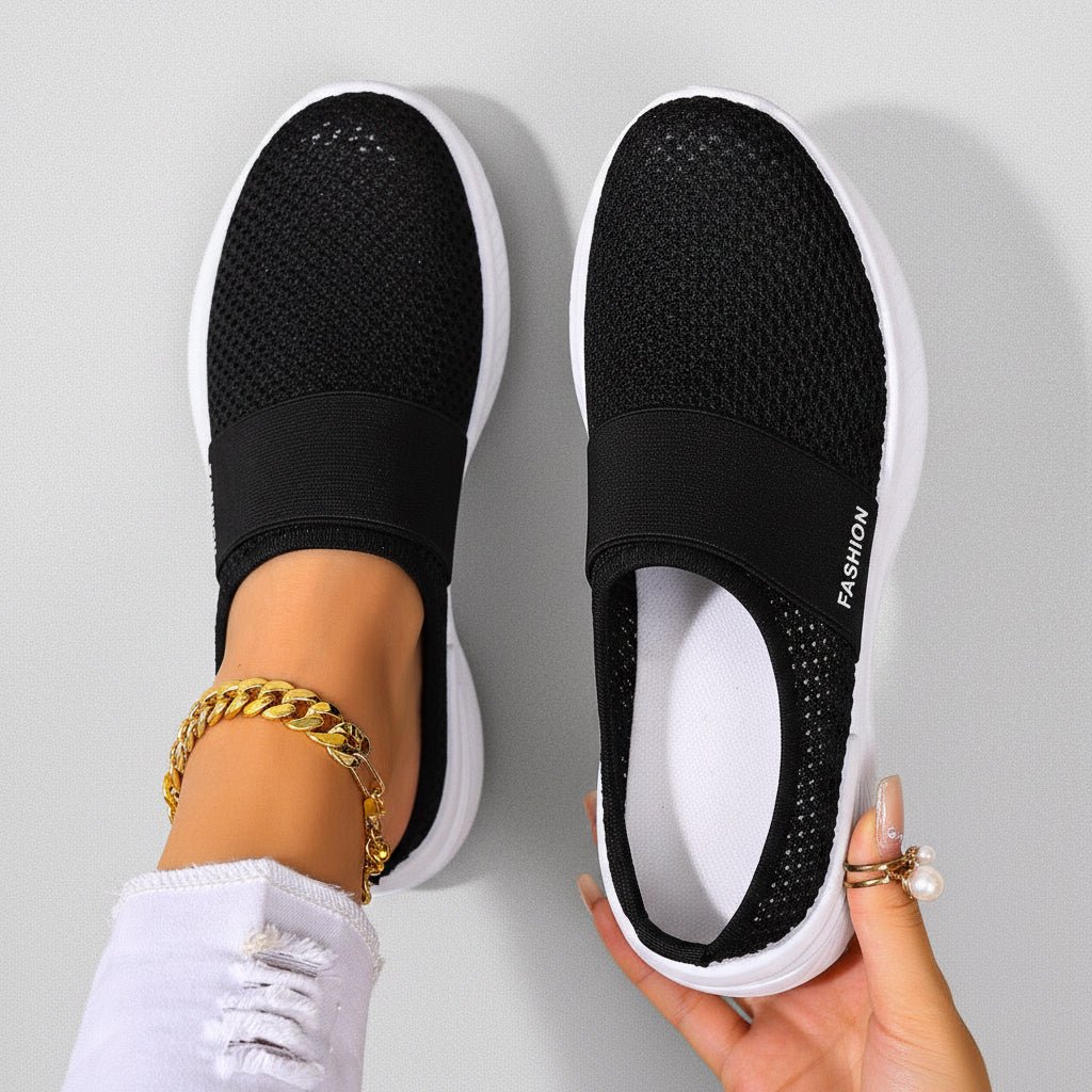 🍒Women slip on casual shoes mesh footwear breathable summer holiday footwear beach slides rubber sole Mules  Move Into Mesh Movers