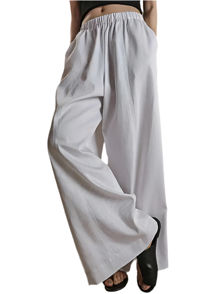 🍒Minimalism pants women wide leg high waisted elasticated trousers solid colour bottoms with pockets design versatile casual clothing Simple Style