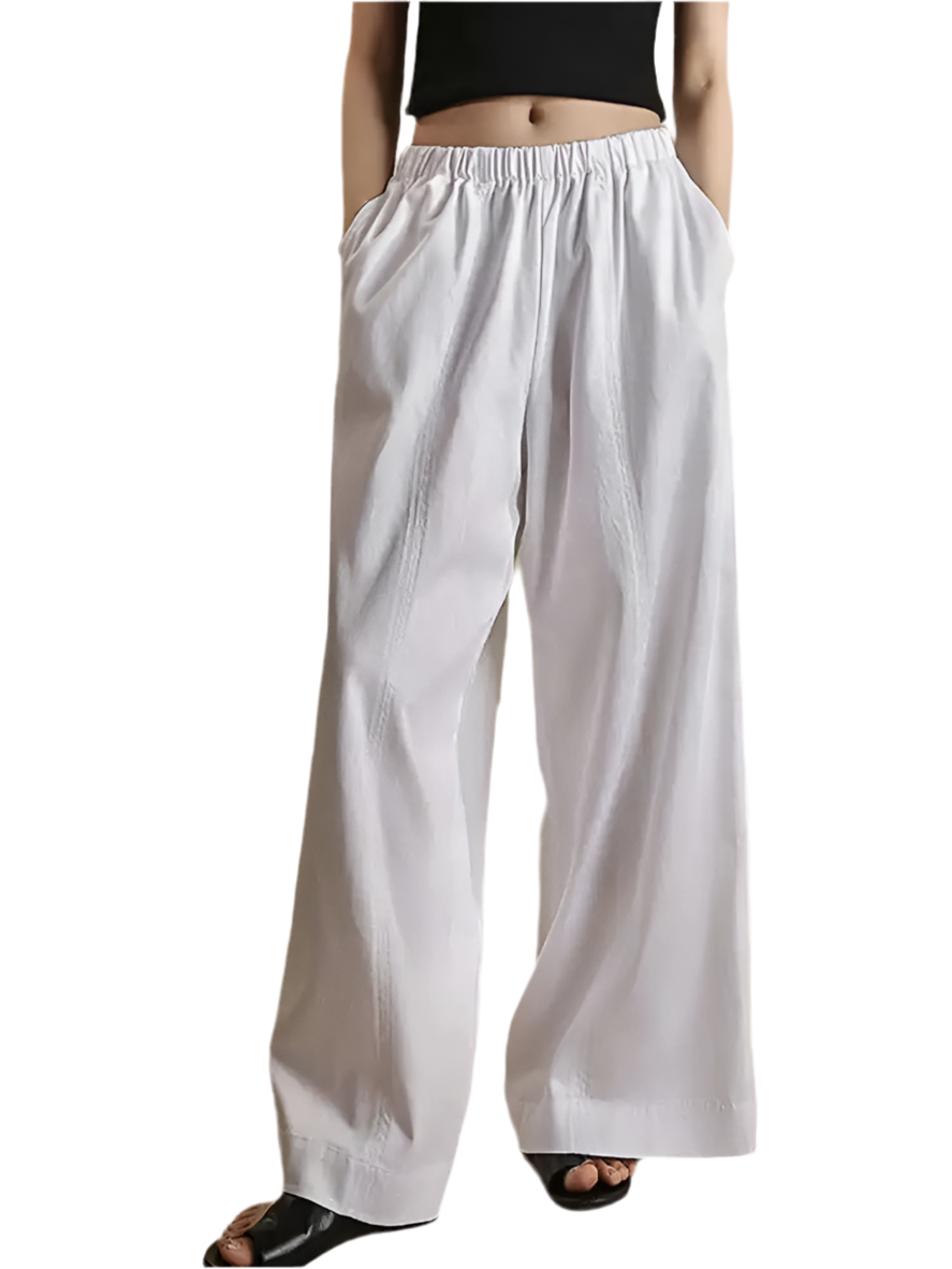 🍒Minimalism pants women wide leg high waisted elasticated trousers solid colour bottoms with pockets design versatile casual clothing Simple Style
