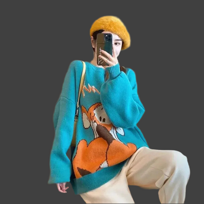 🍒Spring autumn sweaters long sleeve oversize cartoon knitwear for women fun pullovers casual outdoor wear Jump Into Funimation