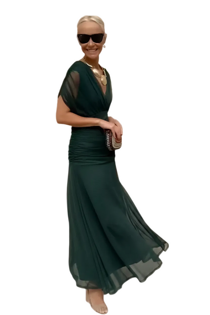 🍒Spring summer printed v-neck mesh off-shoulder dress versatile party outfits for vacation and weddings smart casual chiffon evening dress for women solid feminine clothing Off The Charts Off Shoulder