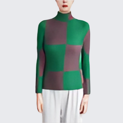 🍒Designer summer tops geometric fashion wear printed long sleeve blouse checkered women casual shirts stretch pleated t-shirts Square This Square At Check-Out