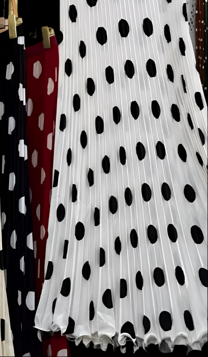 🍒Chiffon skirts maxi elasticated polka dot clothes a-line fashion wear all season clothing high waisted smart casual women occasion wear Delightfully Dress Dotty