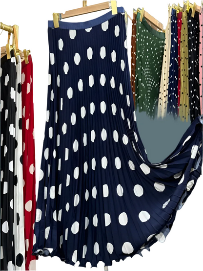 🍒Chiffon skirts maxi elasticated polka dot clothes a-line fashion wear all season clothing high waisted smart casual women occasion wear Delightfully Dress Dotty