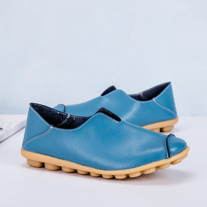 🍒Genuine leather light weight summer slip on shoes for holiday breathable footwear for women real leather rubber sole cowhide casual walkers Bright Breathy Bobbles