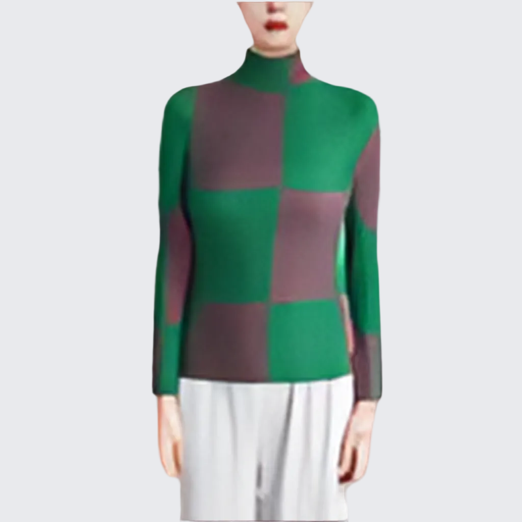 🍒Designer summer tops geometric fashion wear printed long sleeve blouse checkered women casual shirts stretch pleated t-shirts Square This Square At Check-Out
