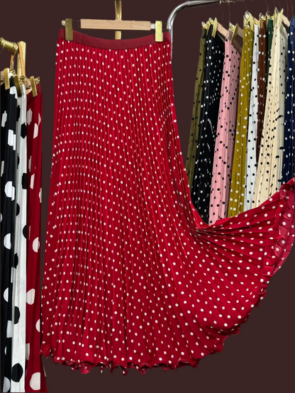 🍒Chiffon skirts maxi elasticated polka dot clothes a-line fashion wear all season clothing high waisted smart casual women occasion wear Delightfully Dress Dotty