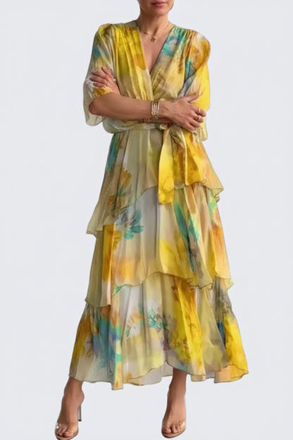 🍒Gradient print layered dress flutter sleeve outfit occasion wear for women wedding guest dresses holiday wear party fashion  Don’t flutter By This Butterfly
