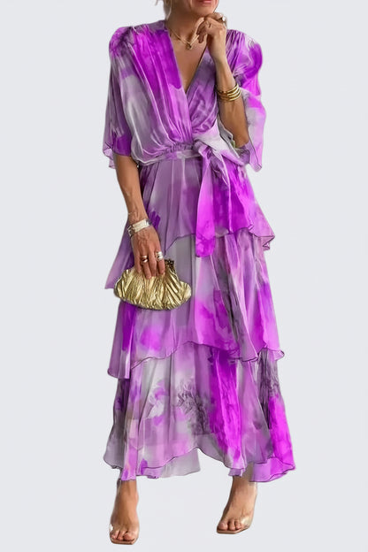 🍒Gradient print layered dress flutter sleeve outfit occasion wear for women wedding guest dresses holiday wear party fashion  Don’t flutter By This Butterfly