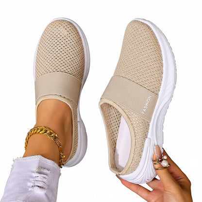 🍒Women slip on casual shoes mesh footwear breathable summer holiday footwear beach slides rubber sole Mules  Move Into Mesh Movers