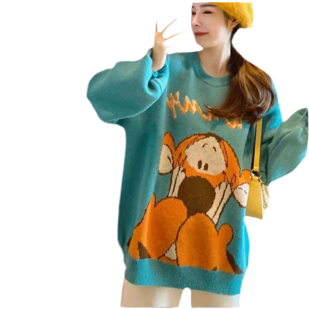 🍒Spring autumn sweaters long sleeve oversize cartoon knitwear for women fun pullovers casual outdoor wear Jump Into Funimation