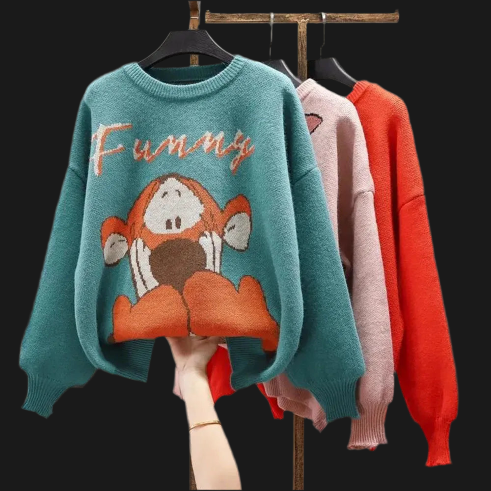 🍒Spring autumn sweaters long sleeve oversize cartoon knitwear for women fun pullovers casual outdoor wear Jump Into Funimation