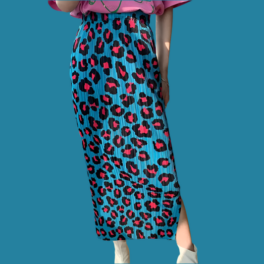 🍒Pleated long skirt leopard print smart casual clothing women's a-line split multi colour fashion wear  Leap OnThis Multi Tasker Multi