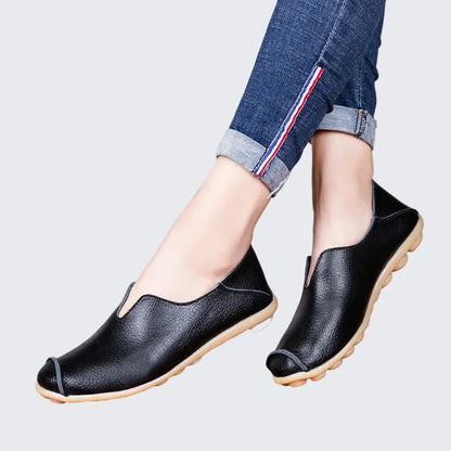 🍒Genuine leather light weight summer slip on shoes for holiday breathable footwear for women real leather rubber sole cowhide casual walkers Bright Breathy Bobbles