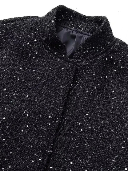 🍒Shine sequin jacket Y2k stand collar short coats for women long sleeve shiny outerwear autumn winter occassion party wear clothing Glisten In Glitz