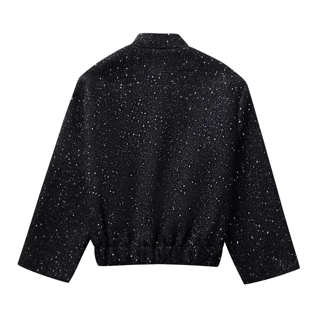 🍒Shine sequin jacket Y2k stand collar short coats for women long sleeve shiny outerwear autumn winter occassion party wear clothing Glisten In Glitz