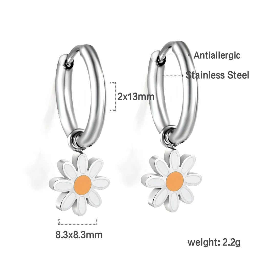 🍒Trendy jewellery stainless steel jewlry oil drip 18K gold plated hoop earrings butterfly shell bee heart earrings smart casual accessories