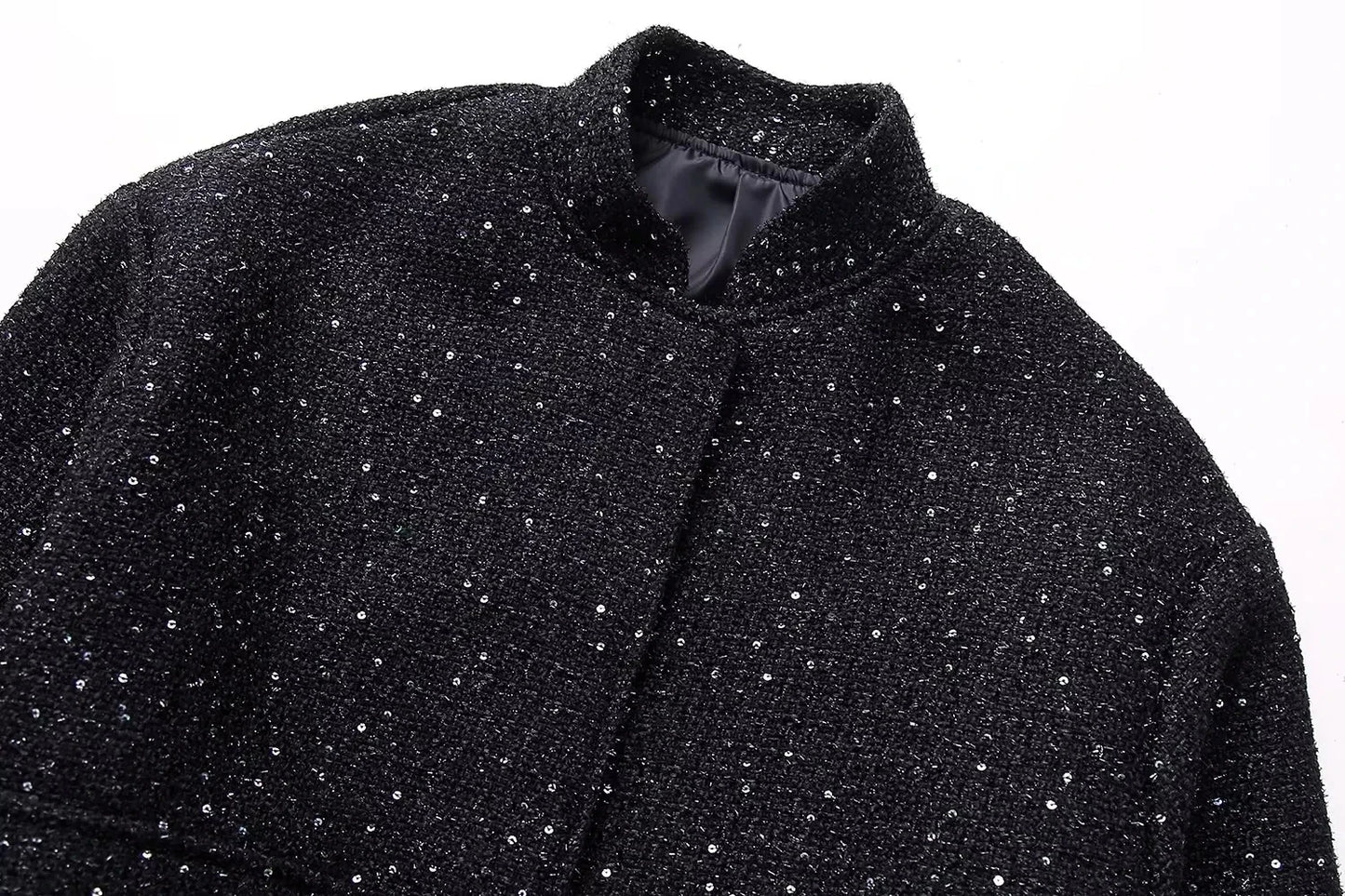 🍒Shine sequin jacket Y2k stand collar short coats for women long sleeve shiny outerwear autumn winter occassion party wear clothing Glisten In Glitz