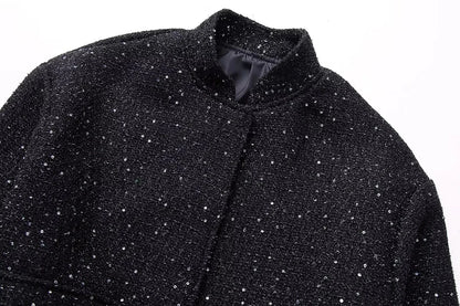 🍒Shine sequin jacket Y2k stand collar short coats for women long sleeve shiny outerwear autumn winter occassion party wear clothing Glisten In Glitz