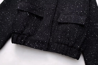 🍒Shine sequin jacket Y2k stand collar short coats for women long sleeve shiny outerwear autumn winter occassion party wear clothing Glisten In Glitz