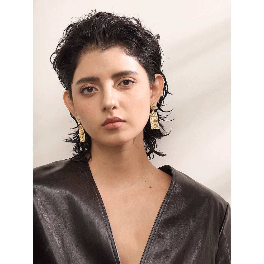 🍒Stainless steel hammered earrings rectangle earrings dangle drop (prevent Allergy) stainless steel daily jewellery for occasion gift Dont keep Hammering On About It Just Buy It