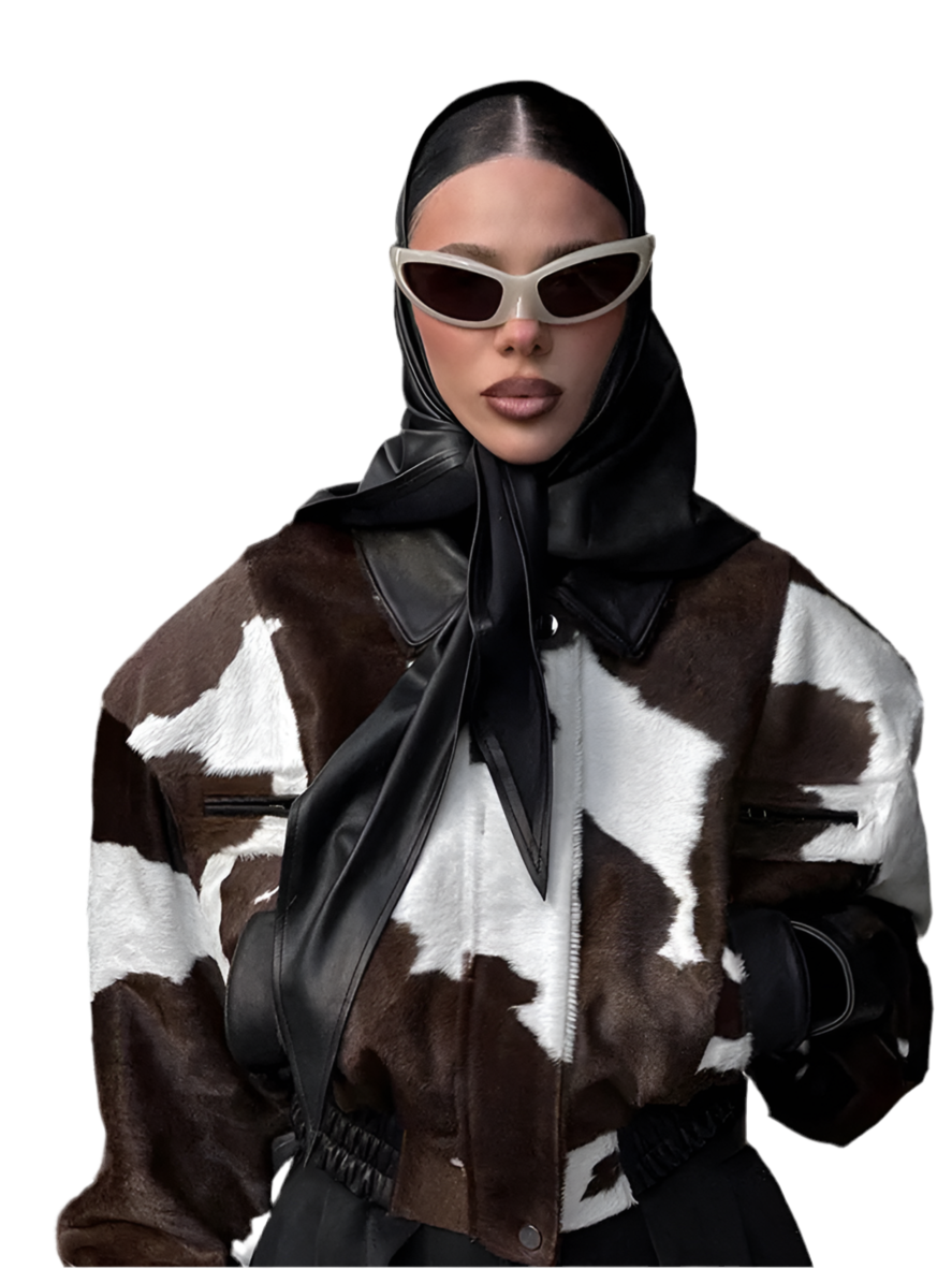 🍒Women's cow print Jacket with lapel collar short zipper coat for smart casual female outerwear  Warm    Milk (it) A Cow
