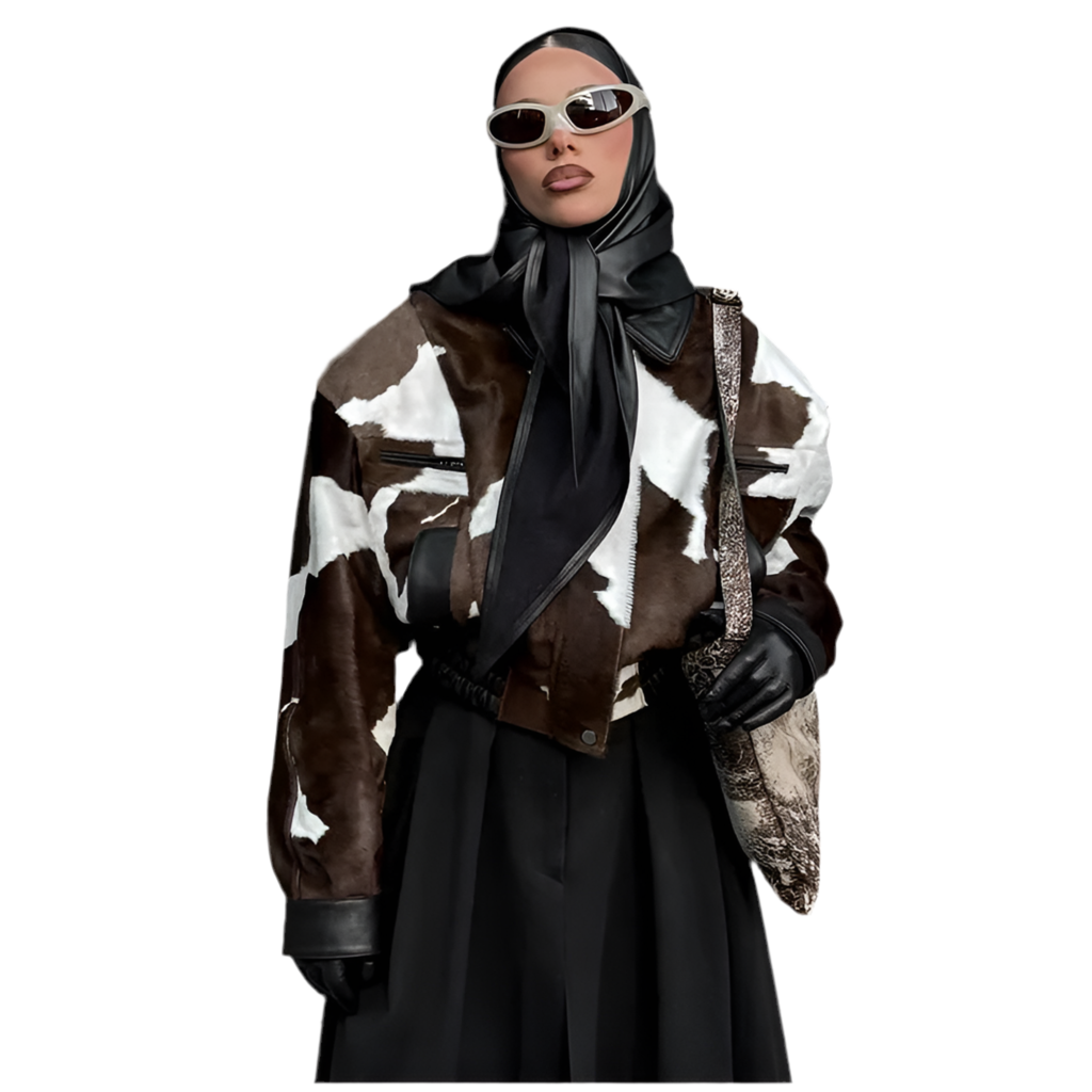 🍒Women's cow print Jacket with lapel collar short zipper coat for smart casual female outerwear  Warm    Milk (it) A Cow