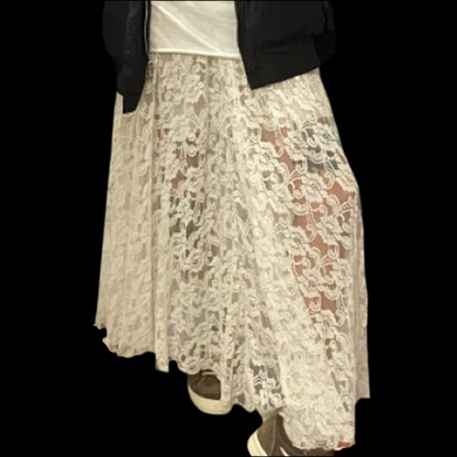 🍒Lace long skirt black elegant low waist solid colour see-through  fashion maxi smart casual clothing                        Transfomation Transparents