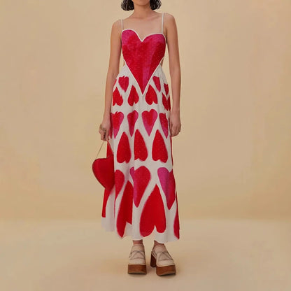 🍒Beach party maxi dress summer  fun fashion love print dress for women camisole dress backless sleeveless holiday dress smart casual wear women Sugar Up Your Fashion With A sweet Heart