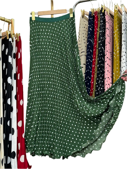 🍒Chiffon skirts maxi elasticated polka dot clothes a-line fashion wear all season clothing high waisted smart casual women occasion wear Delightfully Dress Dotty