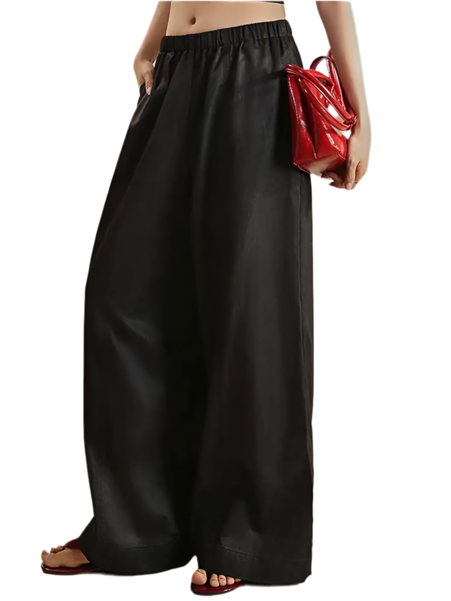 🍒Minimalism pants women wide leg high waisted elasticated trousers solid colour bottoms with pockets design versatile casual clothing Simple Style