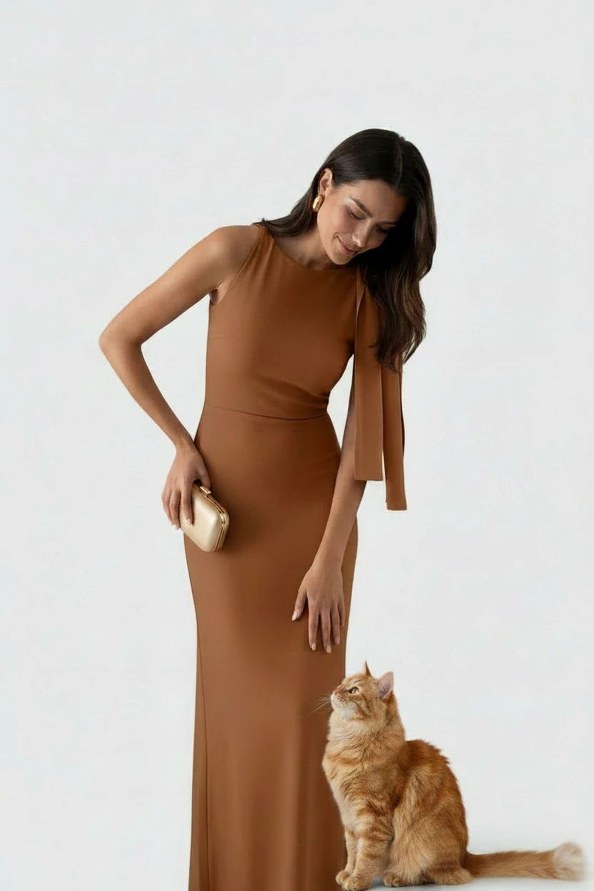 🍒Off-shoulder sleeveless maxi dress long elegant diagonal collar occasion fashion for women  party outfits elegant bodycon Keep Aside Of The Side Tie Style