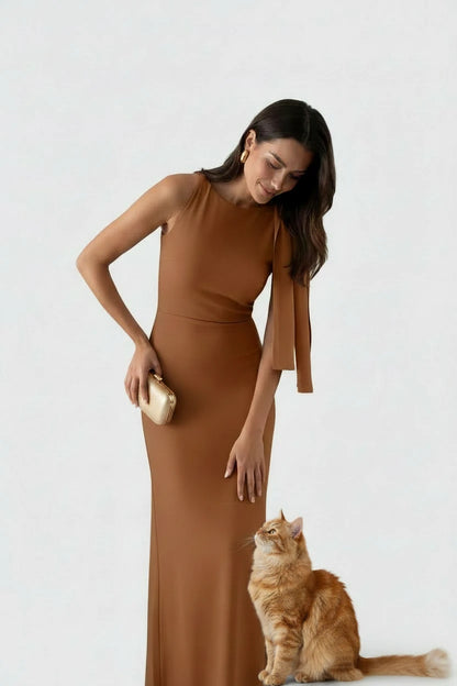 🍒Off-shoulder sleeveless maxi dress long elegant diagonal collar occasion fashion for women  party outfits elegant bodycon Keep Aside Of The Side Tie Style