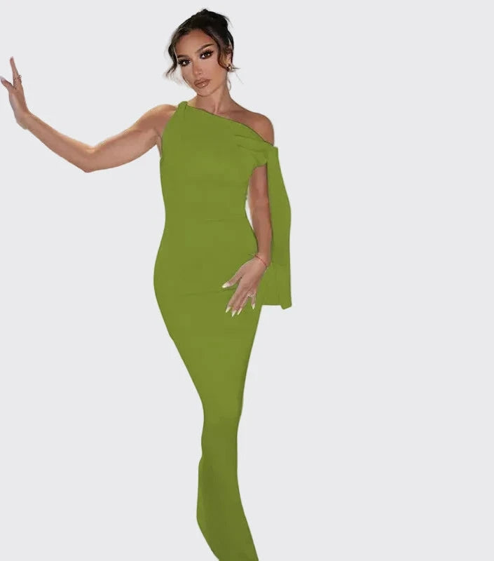 🍒Off-shoulder sleeveless maxi dress long elegant diagonal collar occasion fashion for women  party outfits elegant bodycon Keep Aside Of The Side Tie Style