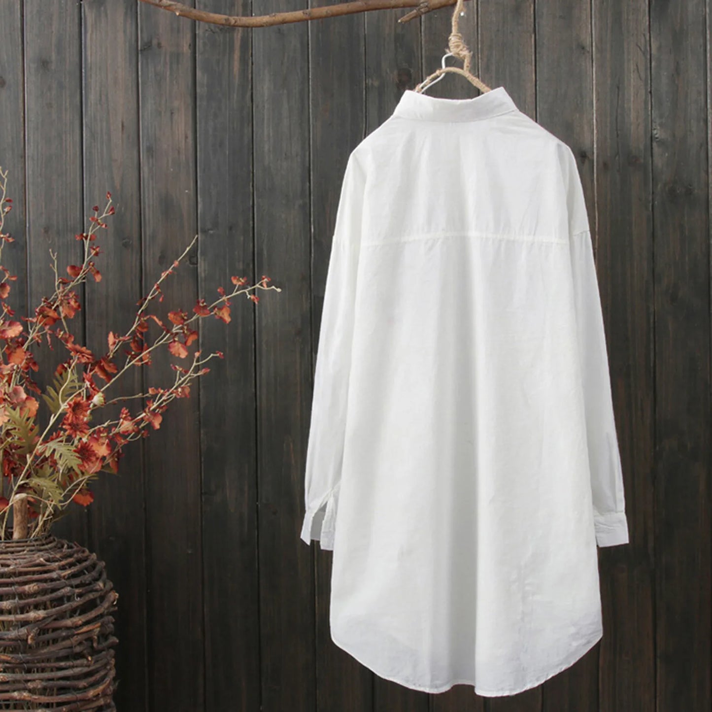 🍒White long shirts for women floral blouse spring summer fashion wear office lady elegant loose casual tops button blouse tunic top Tune Into Tunics