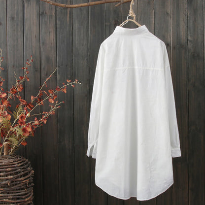 🍒White long shirts for women floral blouse spring summer fashion wear office lady elegant loose casual tops button blouse tunic top Tune Into Tunics