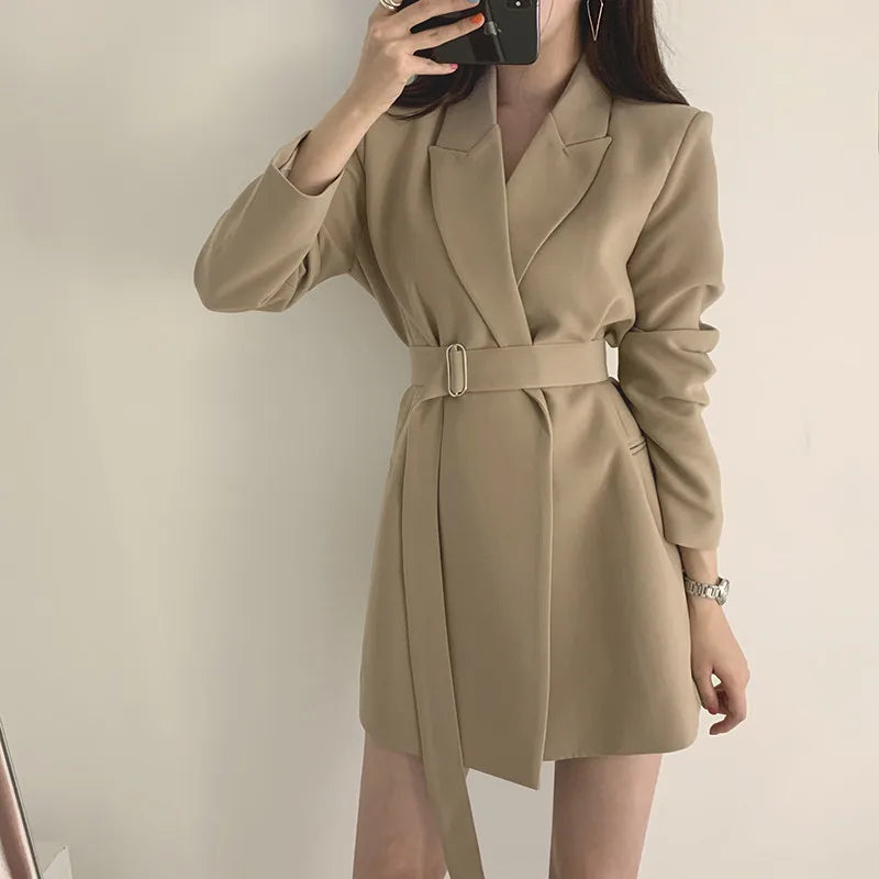 🍒Womens dress coat elegant lapel jacket waist belt blazer slimming solid colour clothes suit coat female long sleeve jacket smart casual wear Jacket This Dress
