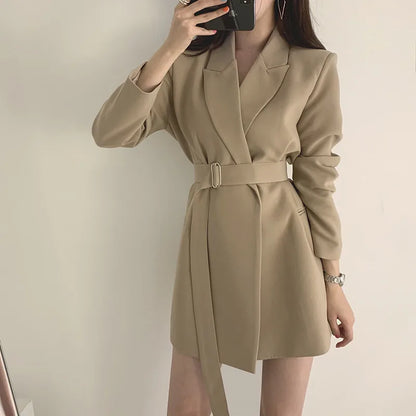 🍒Womens dress coat elegant lapel jacket waist belt blazer slimming solid colour clothes suit coat female long sleeve jacket smart casual wear Jacket This Dress