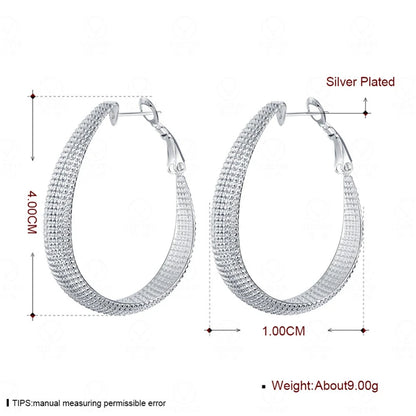🍒925 Serling silver frosted big Hoop earrings womens party jewellery gift fashion silver wear Wedding occasion jewellery