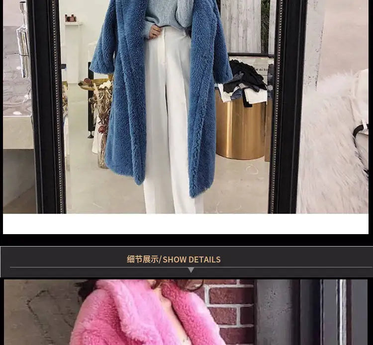 🍒Women winter faux fur coat winter long women female thick teddy bear outerwear Casual loose oversize outdoor wear Bear Winter With A Teddy