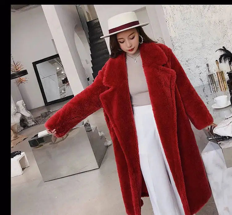🍒Women winter faux fur coat winter long women female thick teddy bear outerwear Casual loose oversize outdoor wear Bear Winter With A Teddy