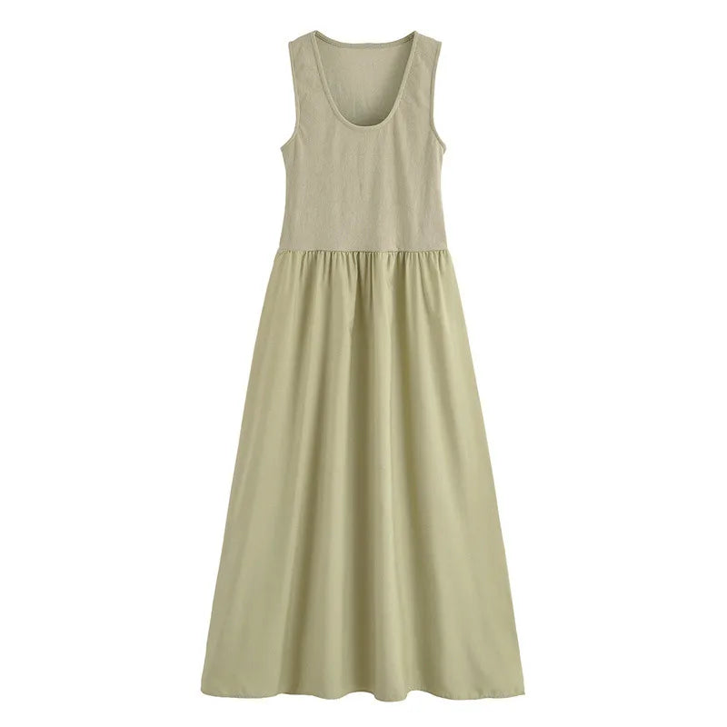 🍒Women's sleeveless vest outfit maxi summer mixed media fashion smart casual wear for women  Sleeveless Long Vest dress a-line pleated InVEST In Essentials
