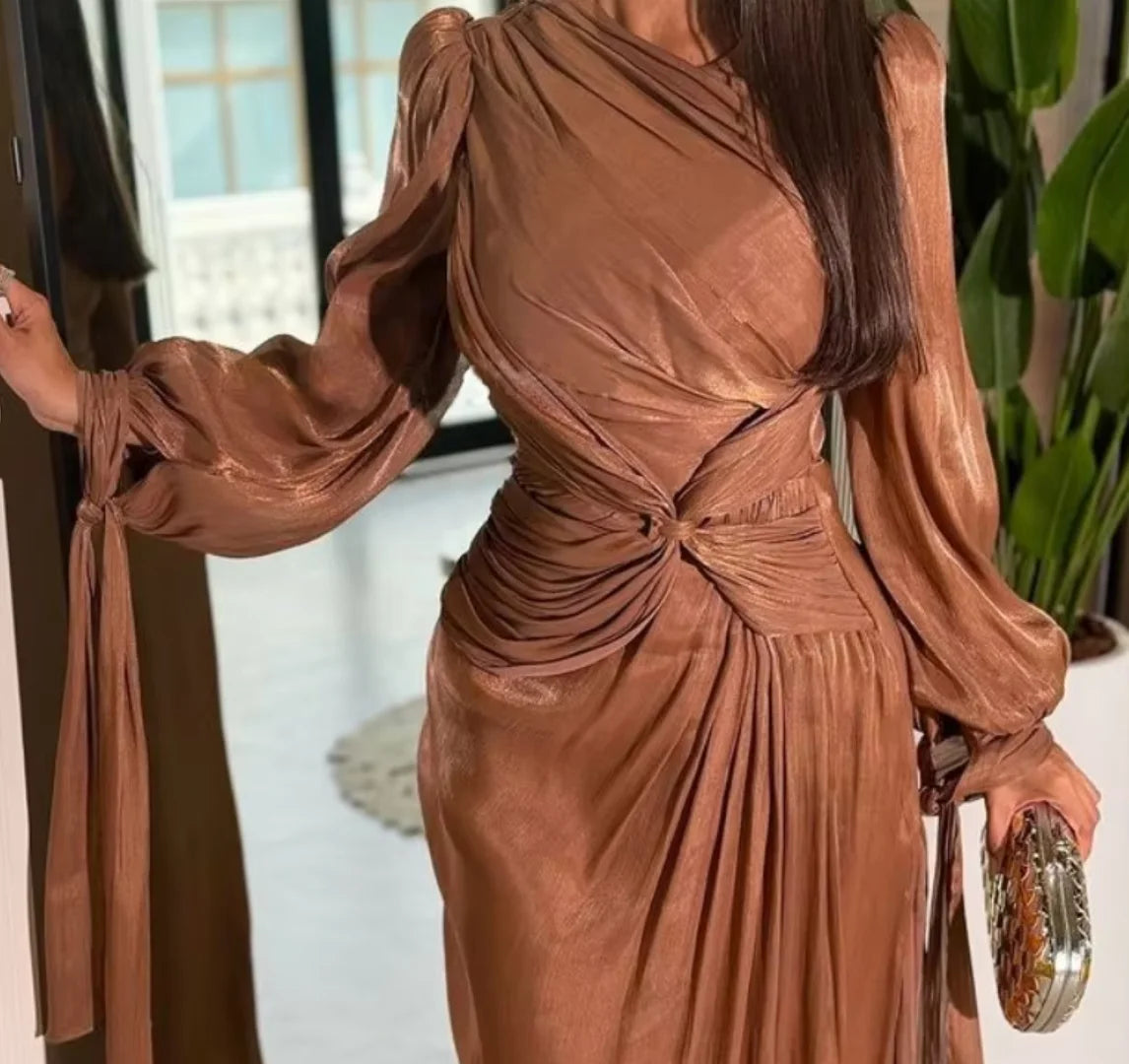 🍒Womens long sleeve pleated  dress evening party wedding guest outfit prom gowns maxi fashion clothing maxi dress clothing Role In Folds