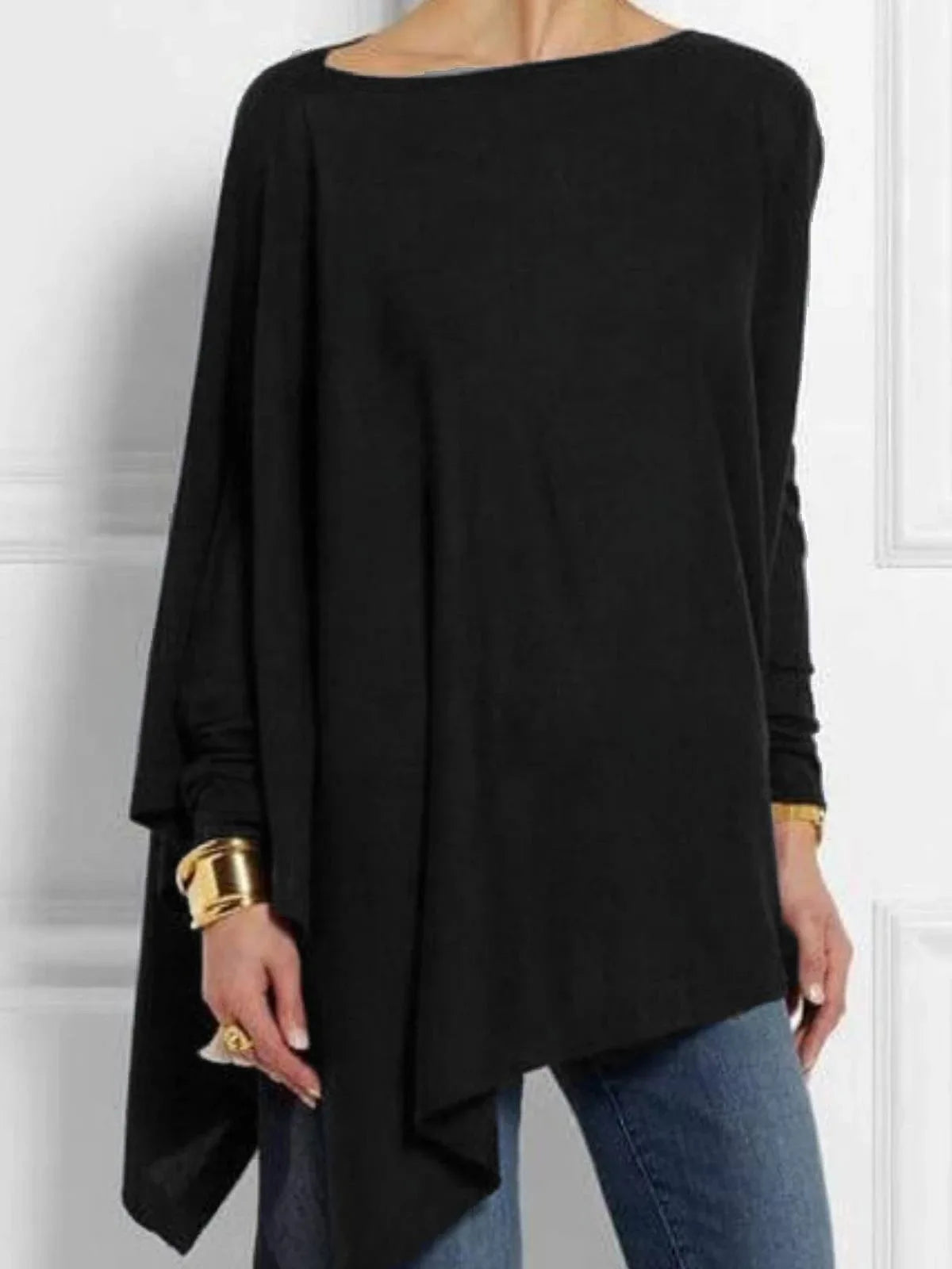 🍒 Tops Irregular casual wear o-neck long sleeve top female tunic fall plus size women tops cotton blend